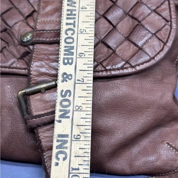 CIVICO 93 Italy Distressed Leather BOHO CROSSBODY Brown Woven Flap Messenger - Picture 13 of 16